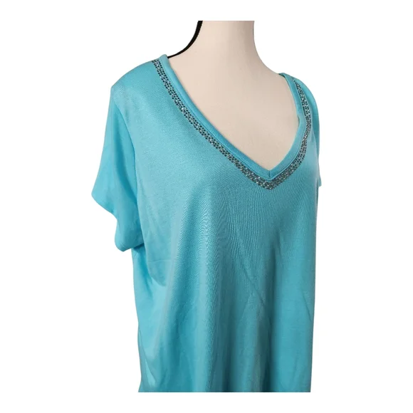 Avenue Blue Relaxed  Size 18/ 20  T-Shirt Short Sleeve V Neck - Picture 3 of 10